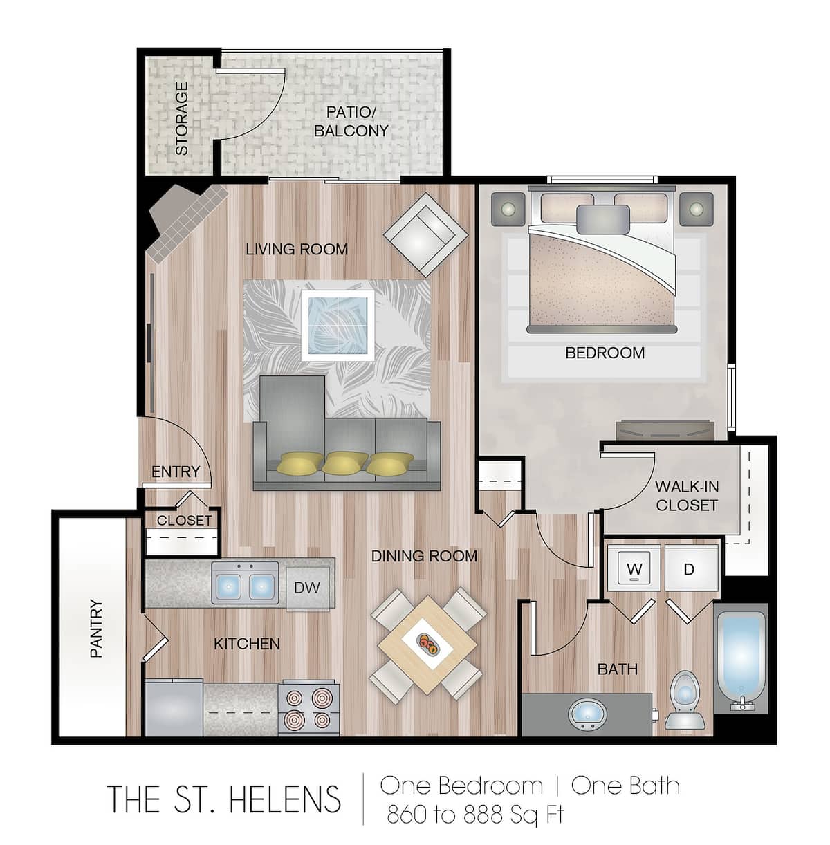 Floorplan diagram for The St. Helens 2, showing 1 bedroom
