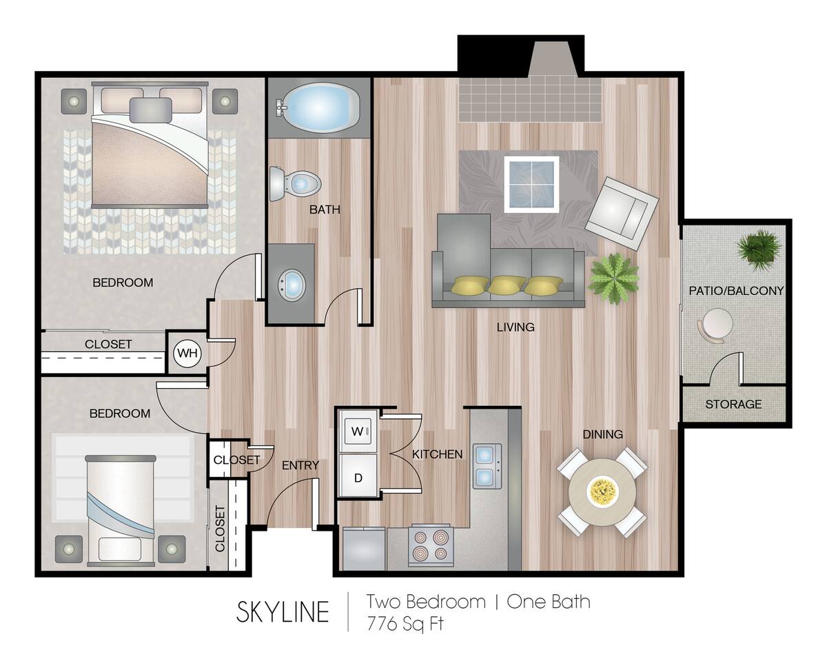 Floorplan diagram for Skyline, showing 2 bedroom