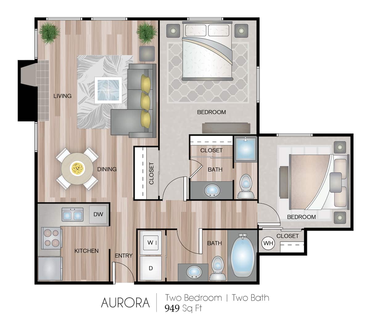 Floorplan diagram for Aurora, showing 2 bedroom