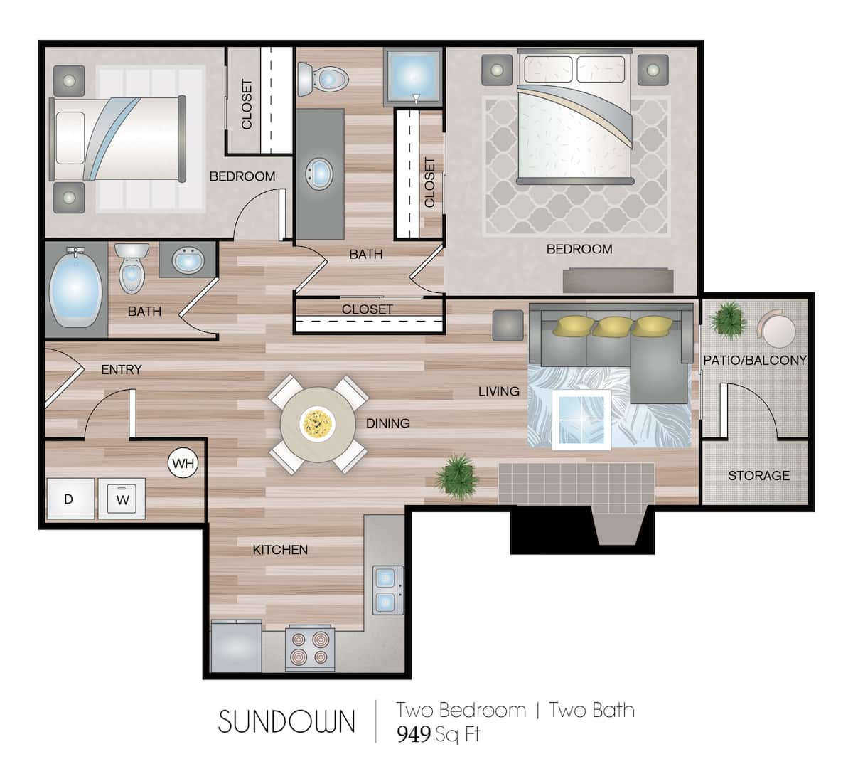 Floorplan diagram for Sundown, showing 2 bedroom