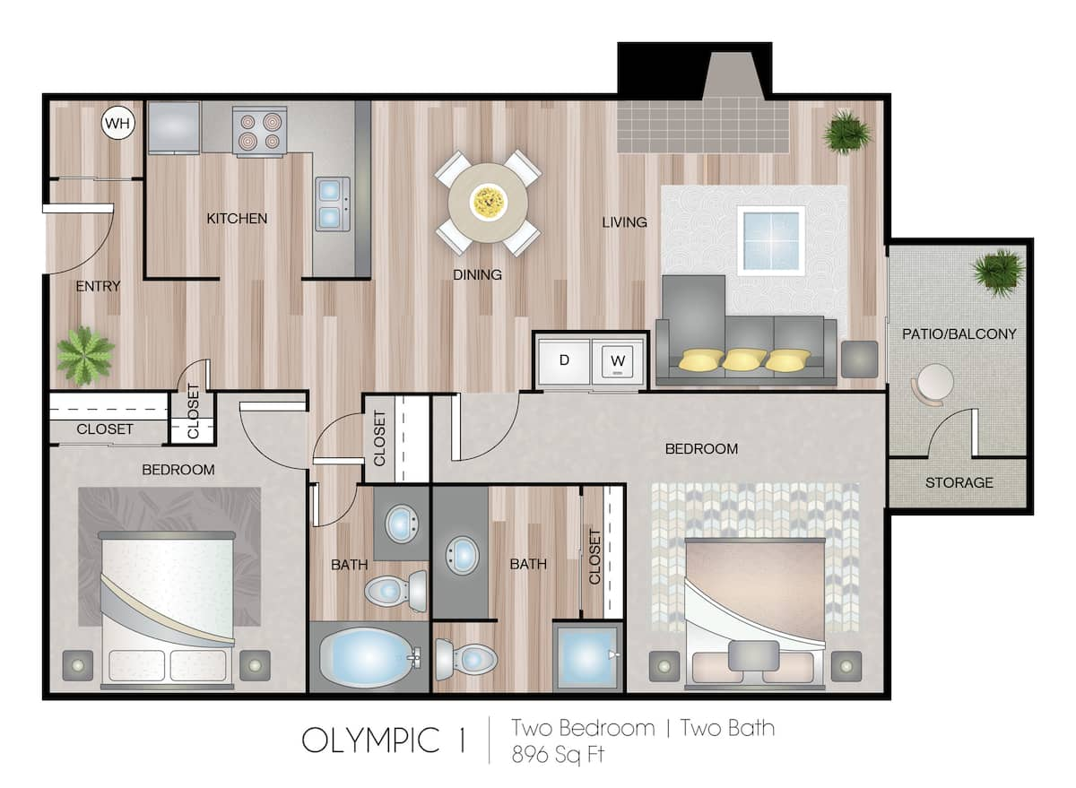 Floorplan diagram for Olympic 1, showing 2 bedroom