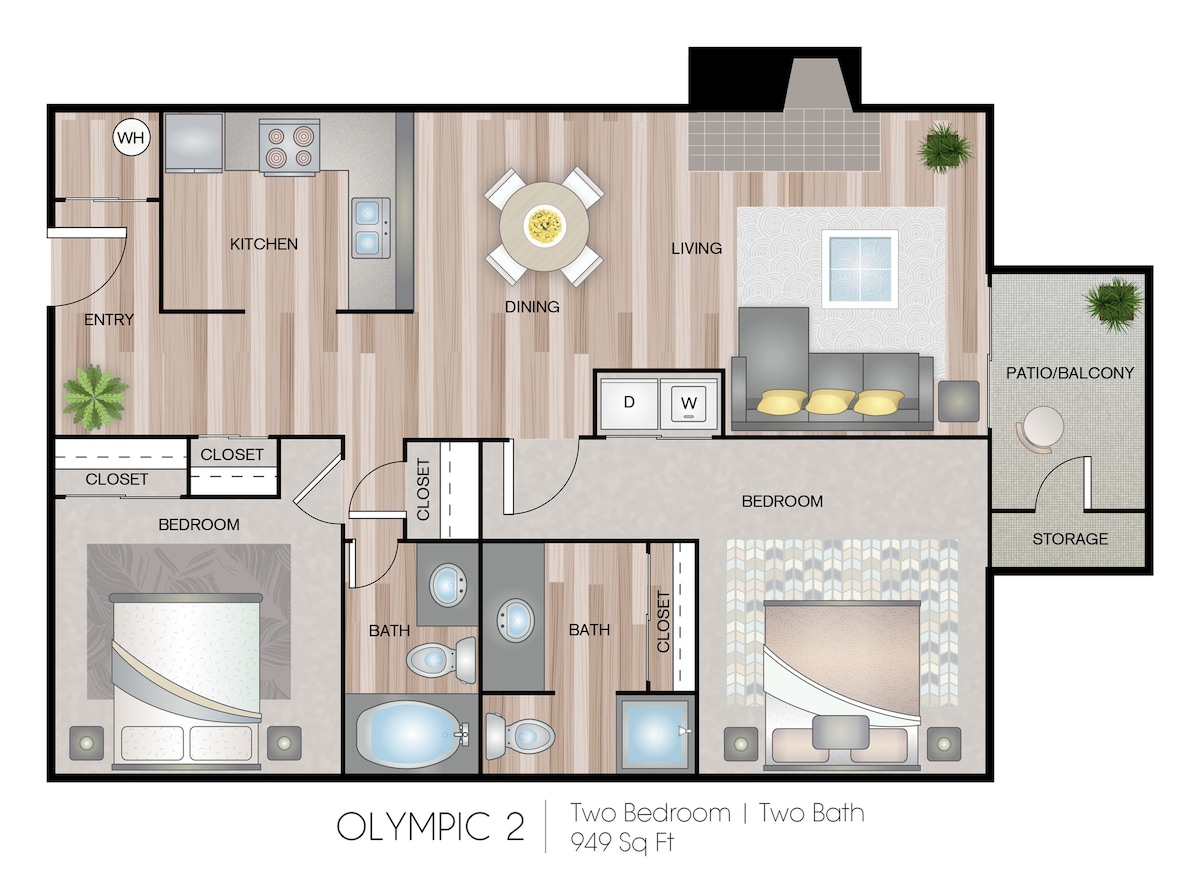 Floorplan diagram for Olympic 2, showing 2 bedroom