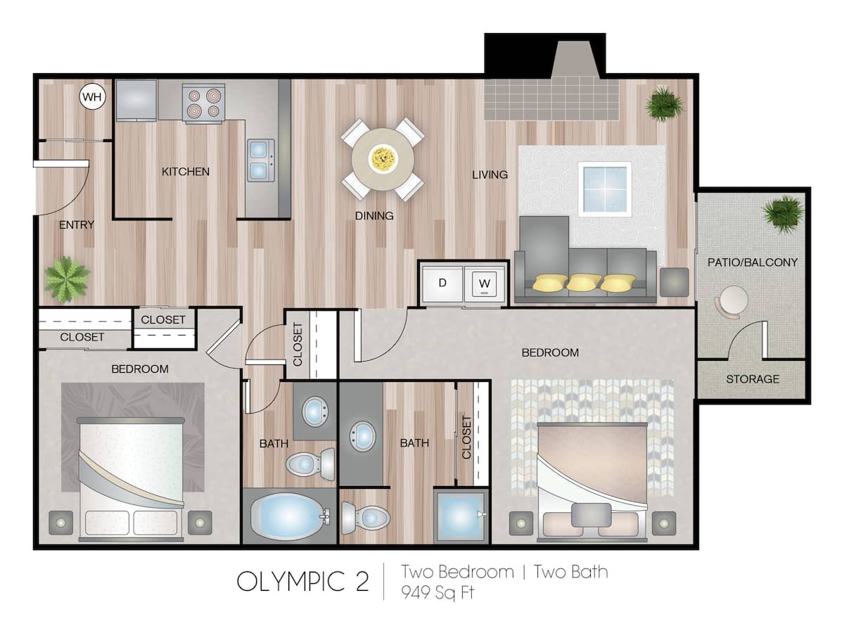 Floorplan diagram for Olympic 2, showing 2 bedroom