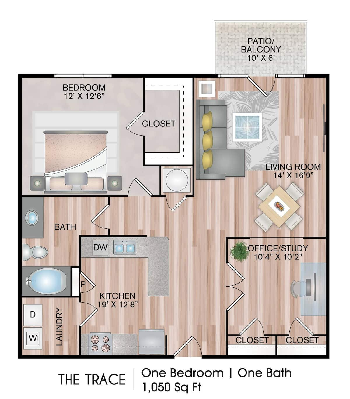 Floorplan diagram for The Trace, showing 1 bedroom