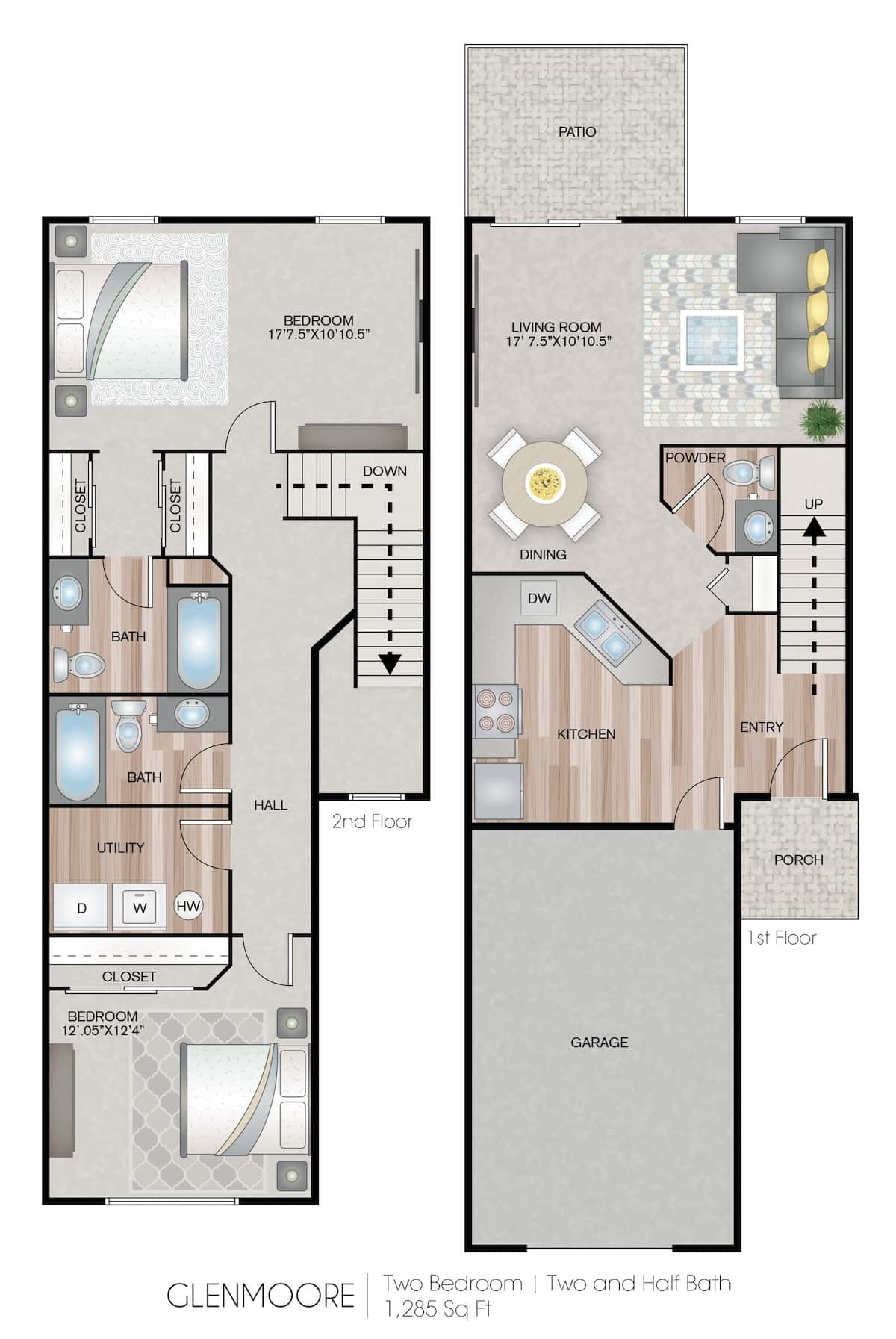 Floorplan diagram for Glenmoor, showing 2 bedroom