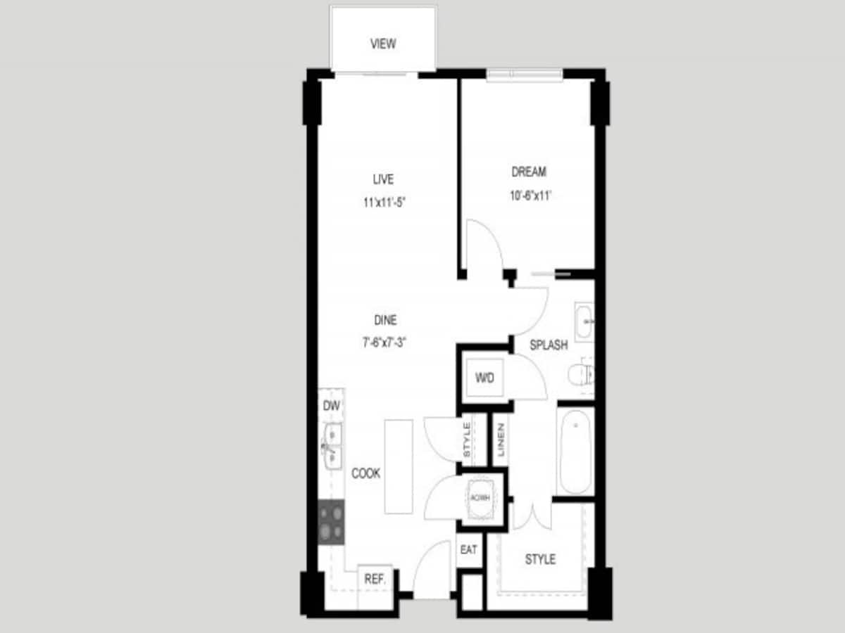Floorplan diagram for The Stadium, showing 1 bedroom