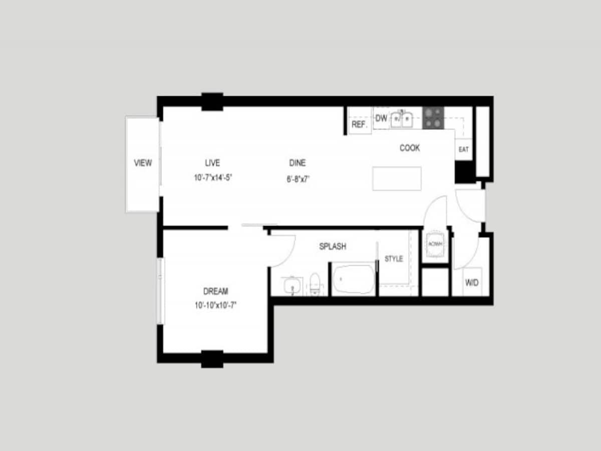 Floorplan diagram for The Rio, showing 1 bedroom