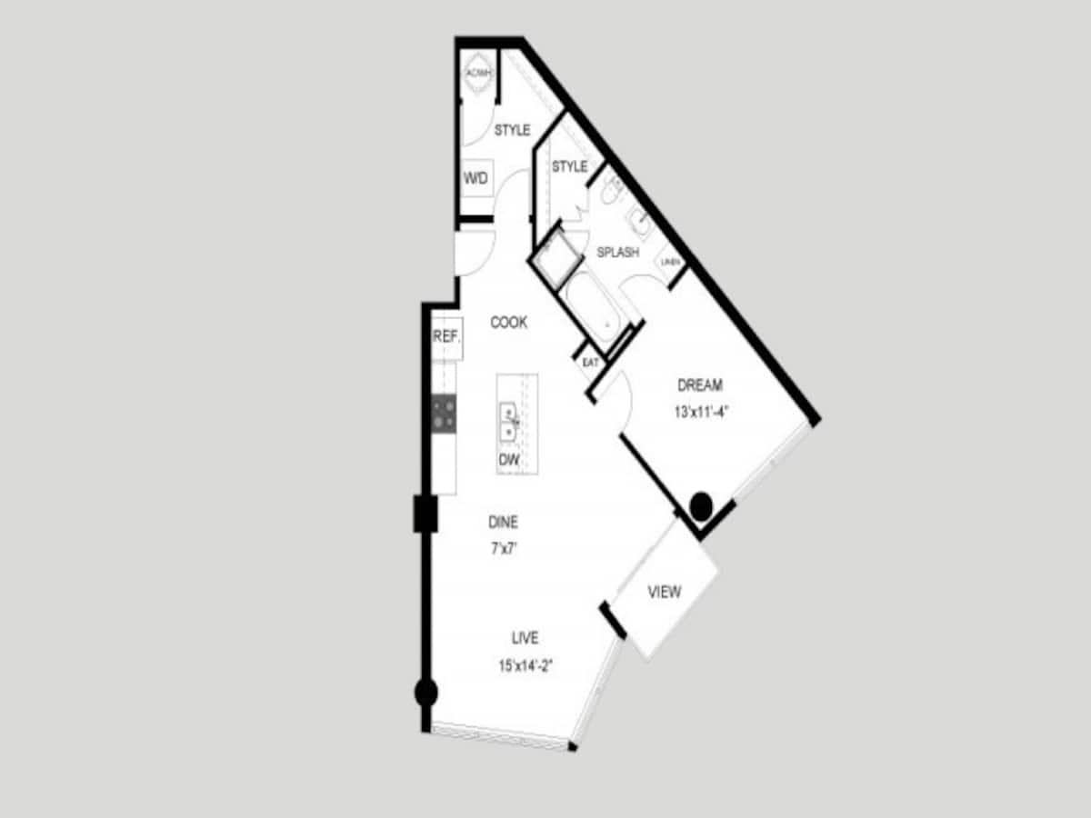 Floorplan diagram for The Shores, showing 1 bedroom