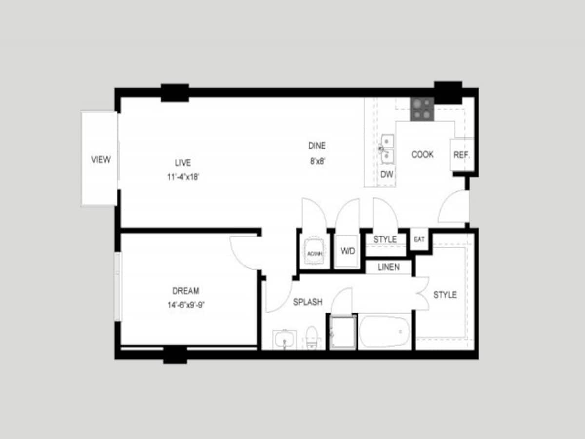 Floorplan diagram for The Enfield, showing 1 bedroom