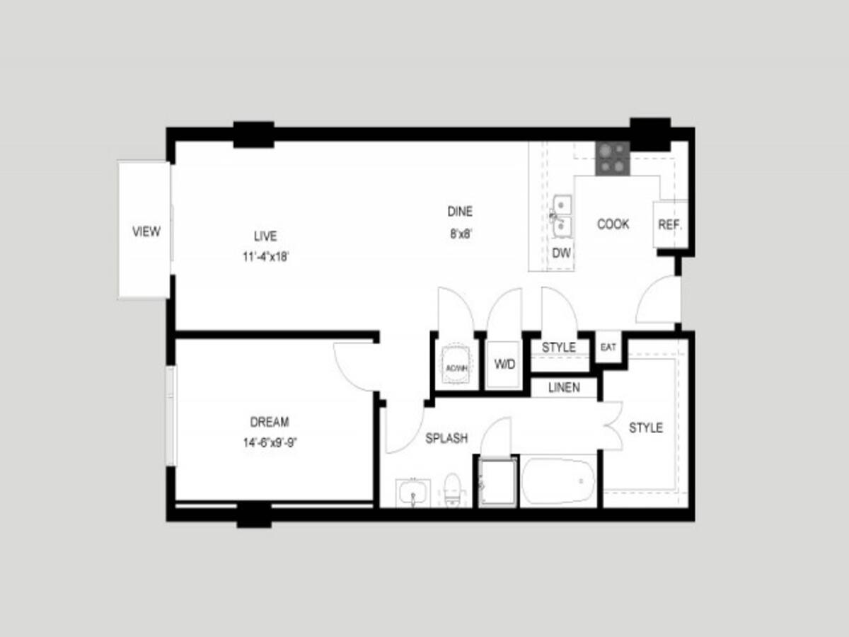 Floorplan diagram for The Enfield, showing 1 bedroom