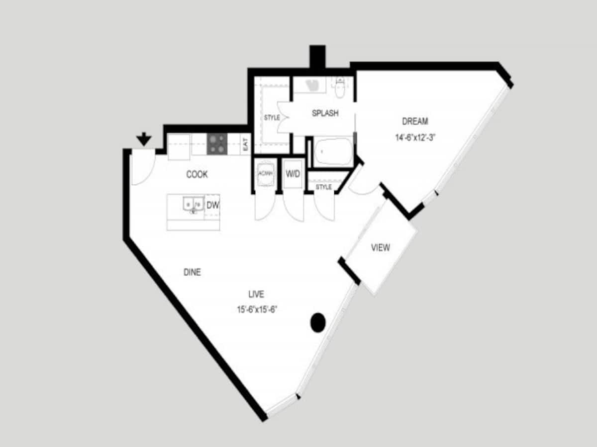 Floorplan diagram for The Skyline, showing 1 bedroom