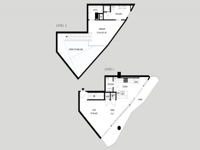 Diagrama del plano para The Skyline - Loft, que muestra 1 recámara