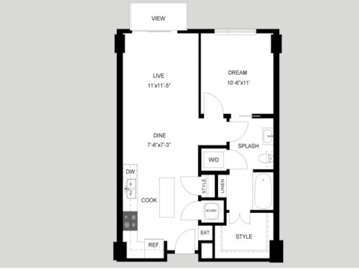 Floorplan diagram for The Stadium - Terrace, showing 1 bedroom