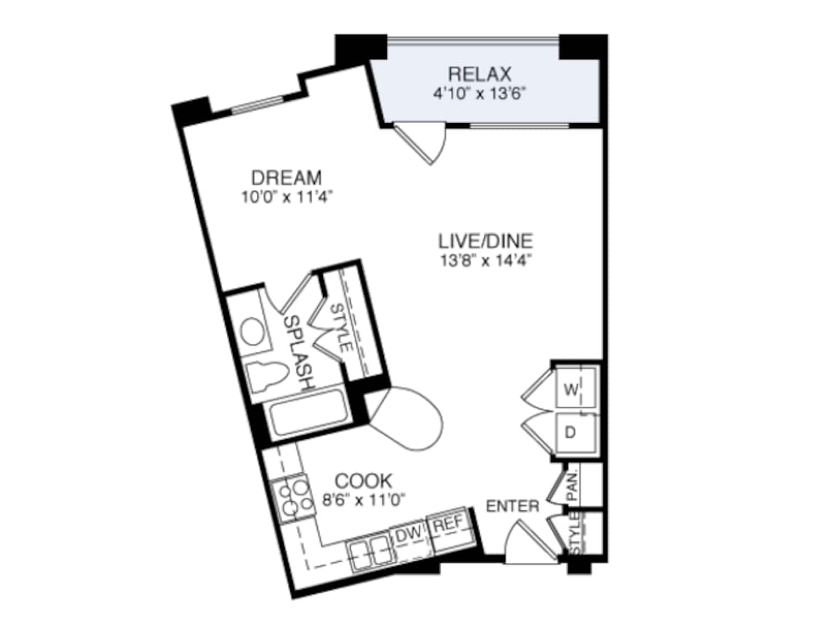 Floorplan diagram for 2E3 0-1, showing Studio