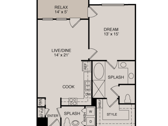 Floorplan diagram for A3/A4 1-1.5, showing 1 bedroom