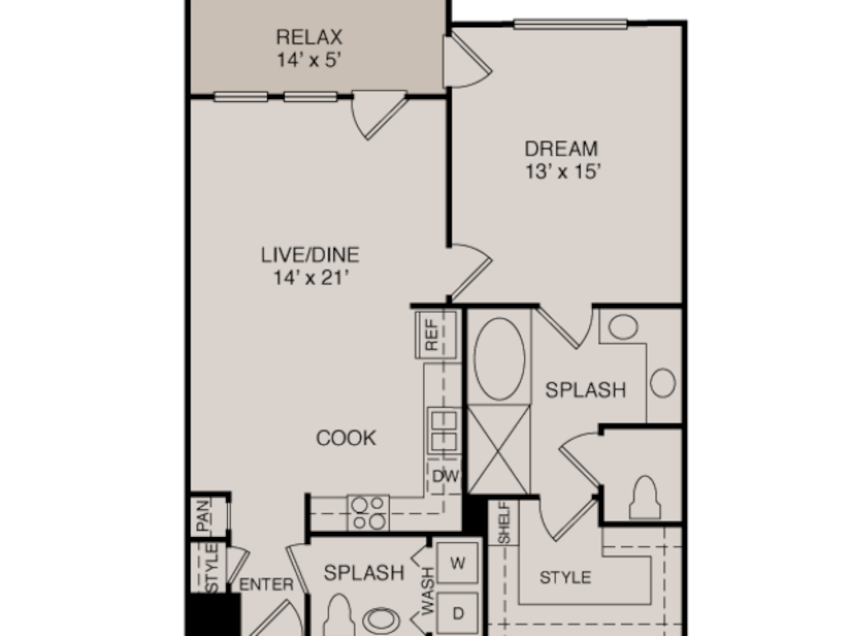 Floorplan diagram for A3/A4 1-1.5, showing 1 bedroom
