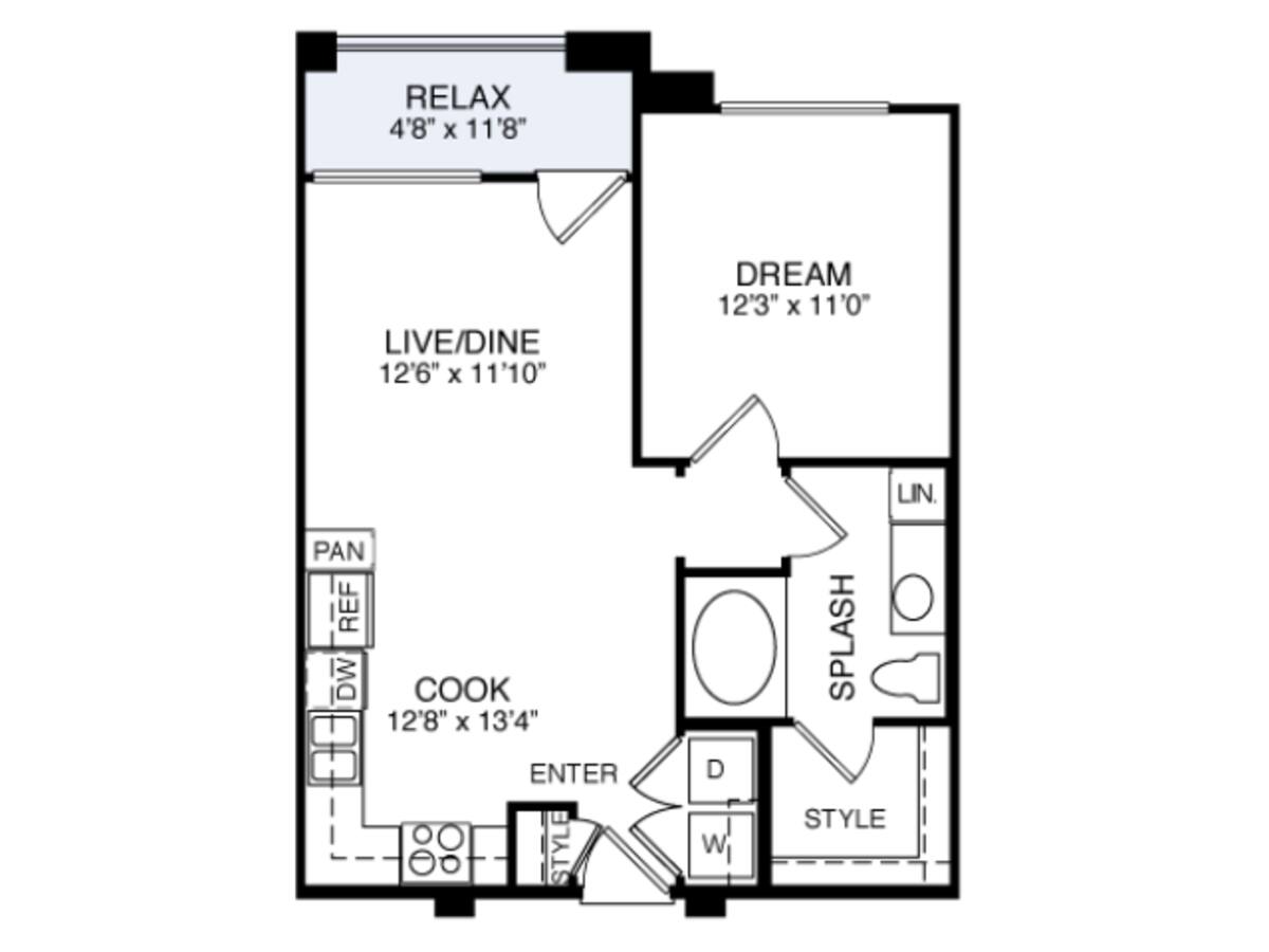 Floorplan diagram for 2A1-1, showing 1 bedroom