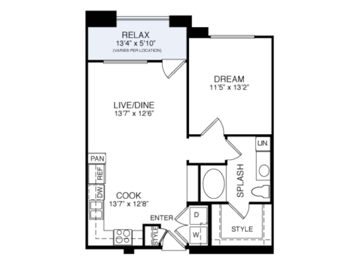 Floorplan diagram for 2A2 Alt 4 1-1, showing 1 bedroom