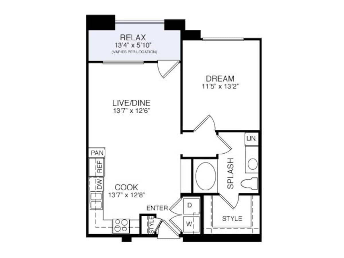 Floorplan diagram for 2A2 Alt5 1-1, showing 1 bedroom