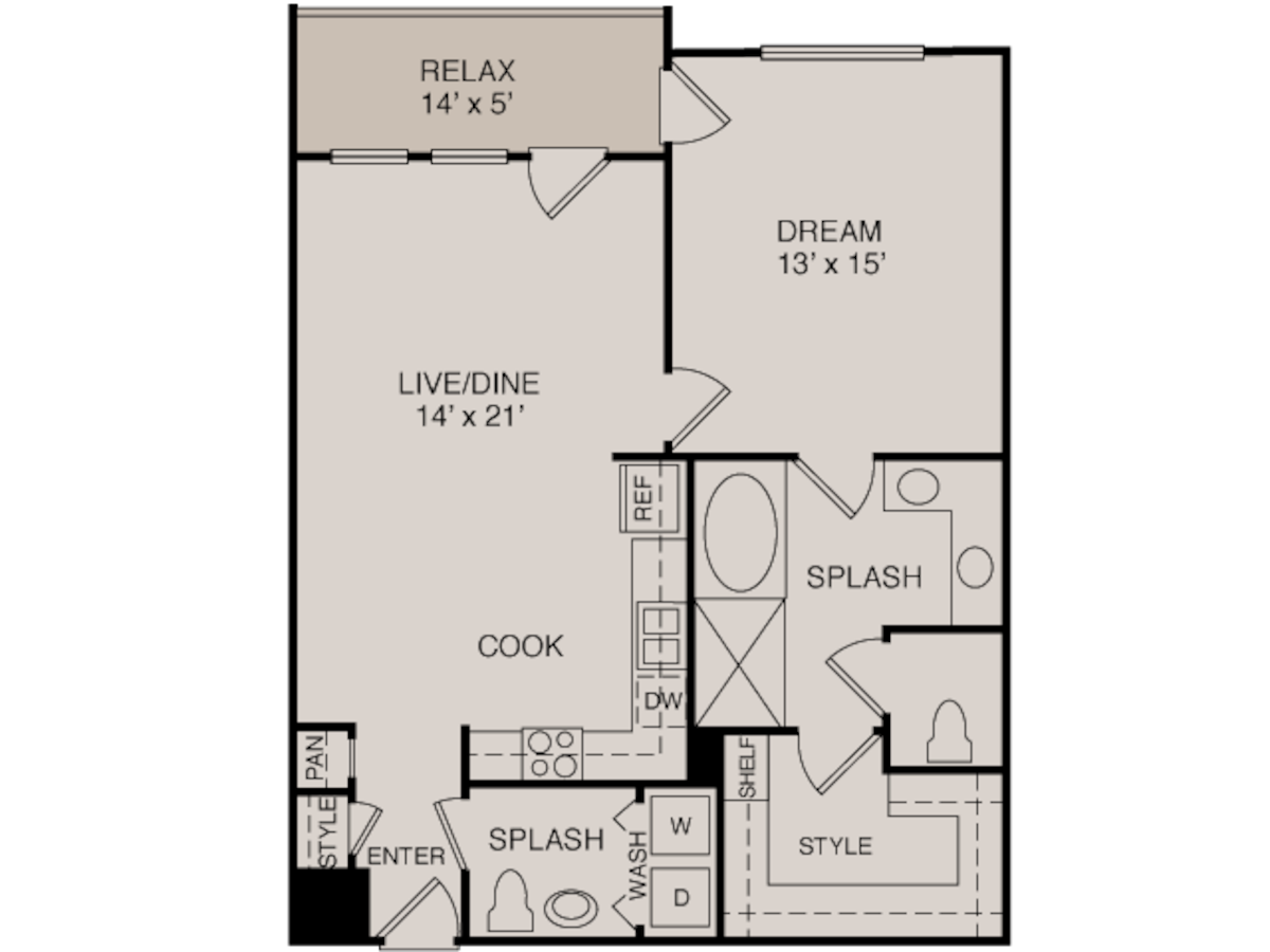 Floorplan diagram for A4 1-2 No Study, showing 1 bedroom