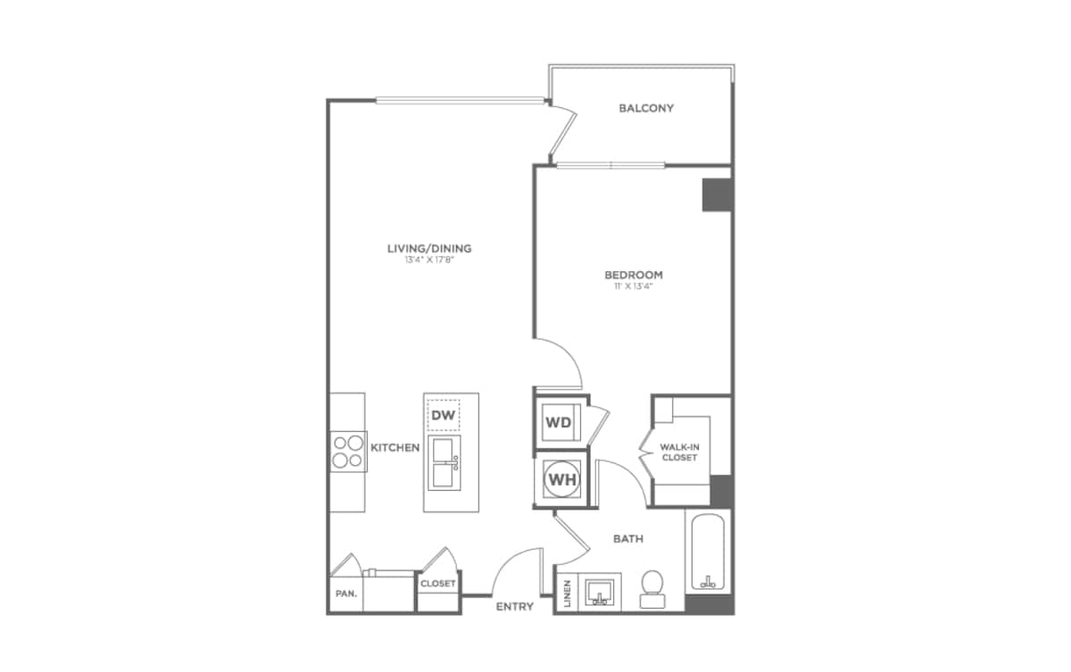 Floorplan diagram for One Bedroom One Bath (693 SF), showing 1 bedroom