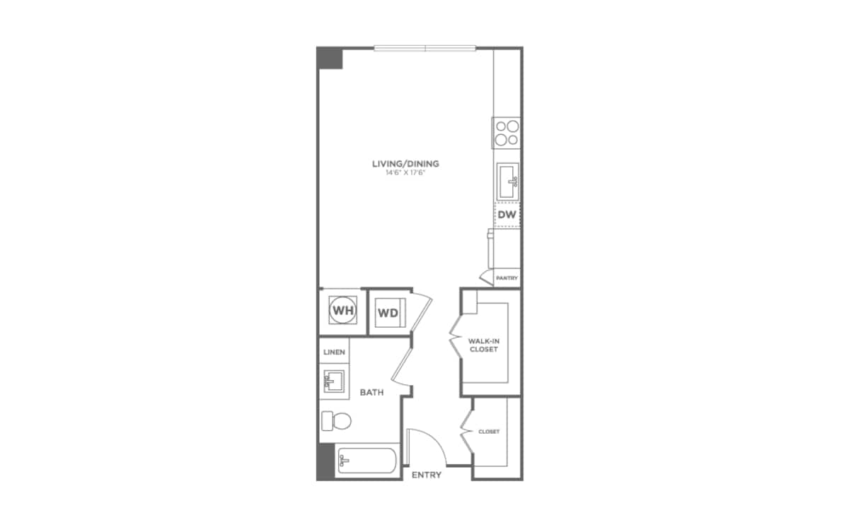 Floorplan diagram for Studio (475 SF), showing Studio