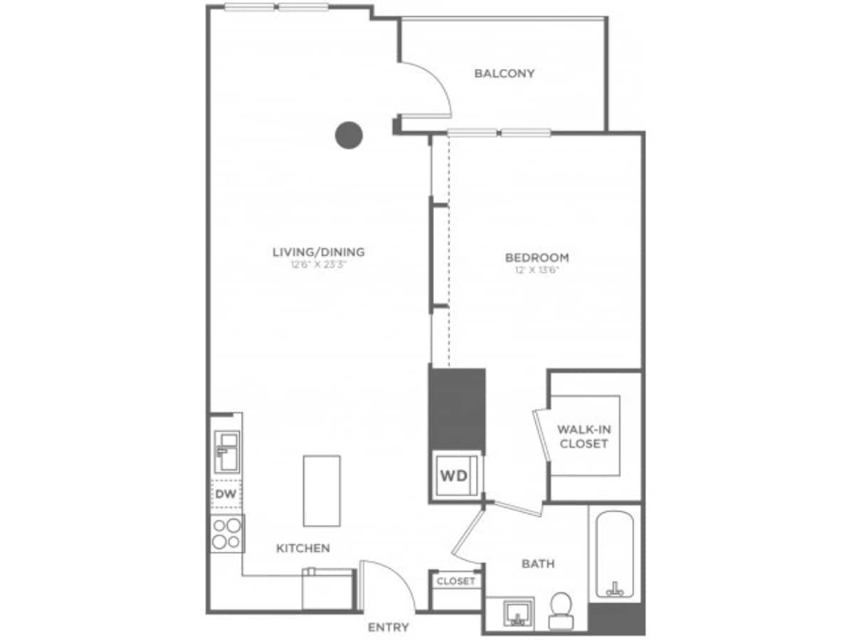 Floorplan diagram for One Bedroom One Bath (800 SF), showing 1 bedroom
