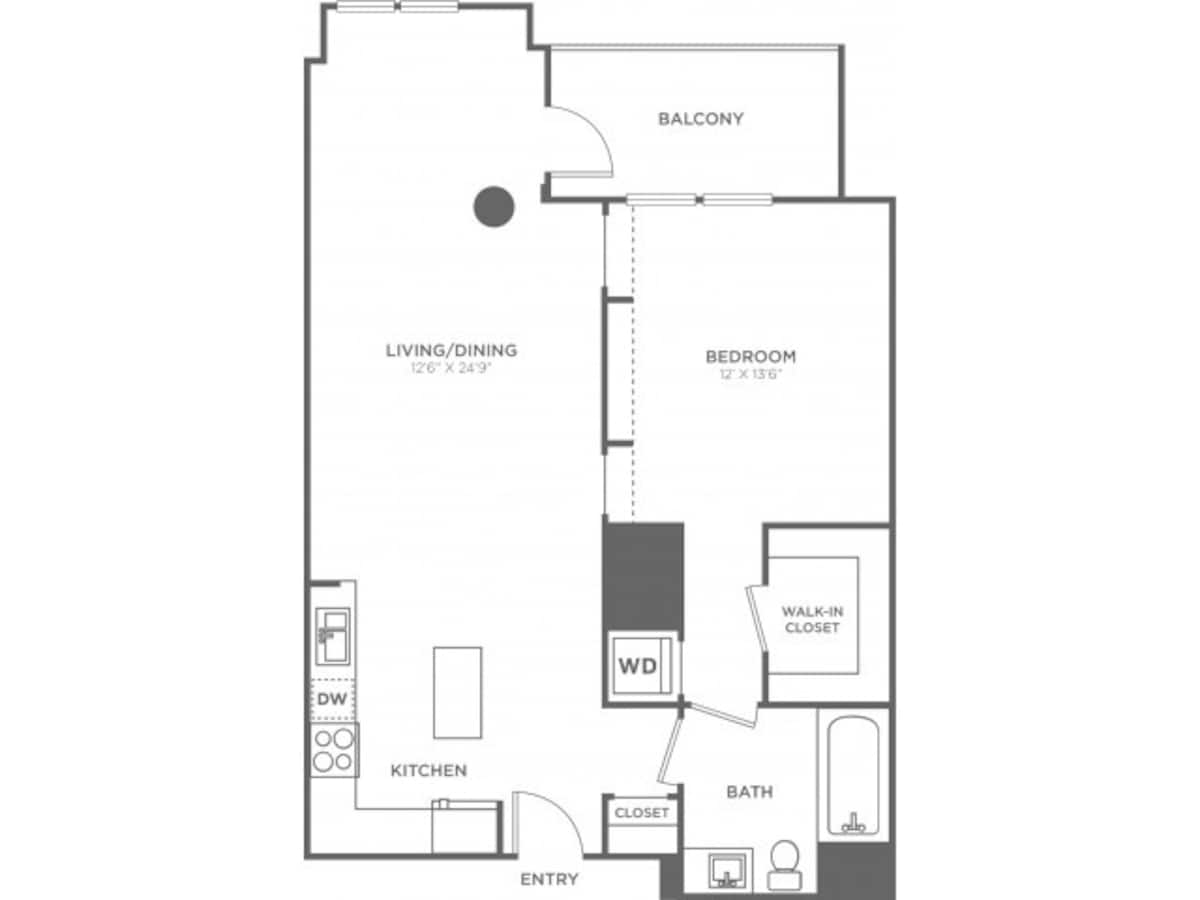 Floorplan diagram for One Bedroom One Bath (820 SF), showing 1 bedroom