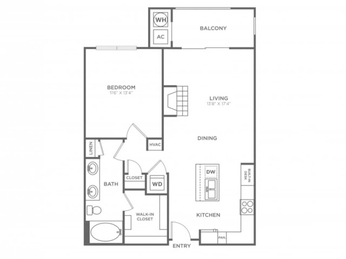 Floorplan diagram for 1 Bedroom 1 Bath (785 SF), showing 1 bedroom