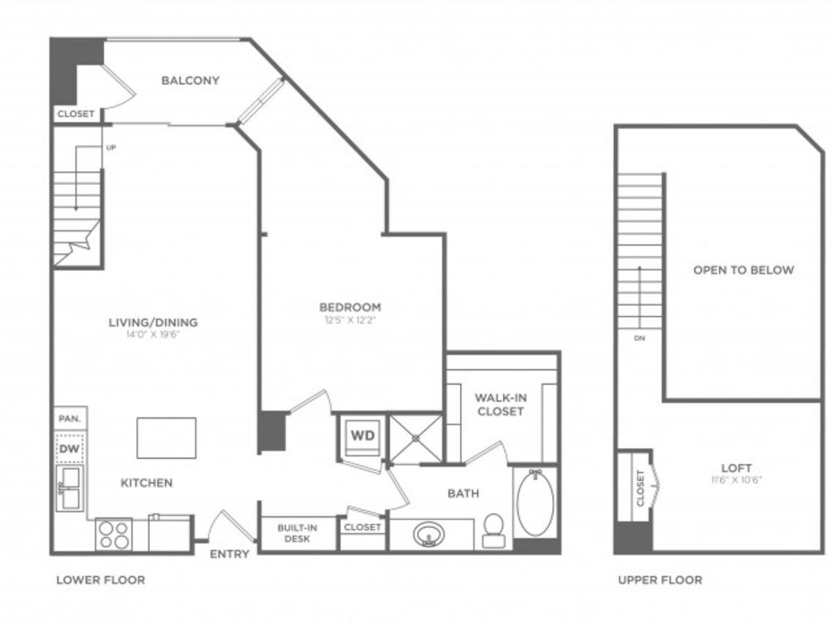Floorplan diagram for 1 Bedroom 1 Bath Loft (1,057 SF), showing 1 bedroom