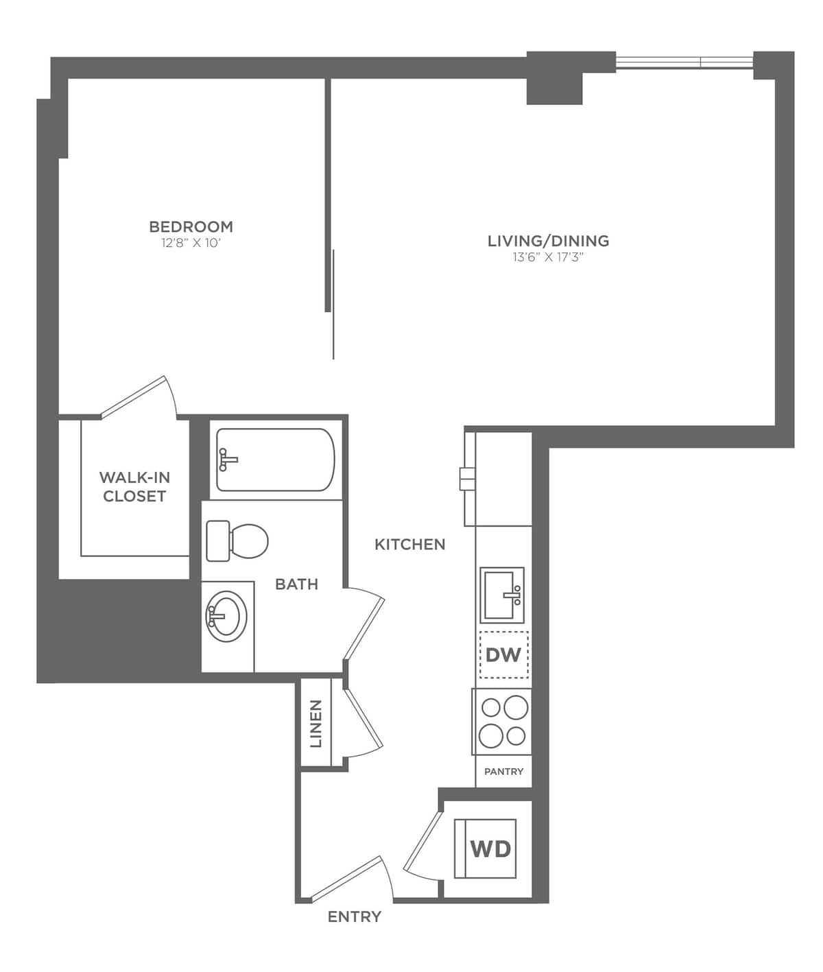 Floorplan diagram for Studio (617 SF), showing Studio