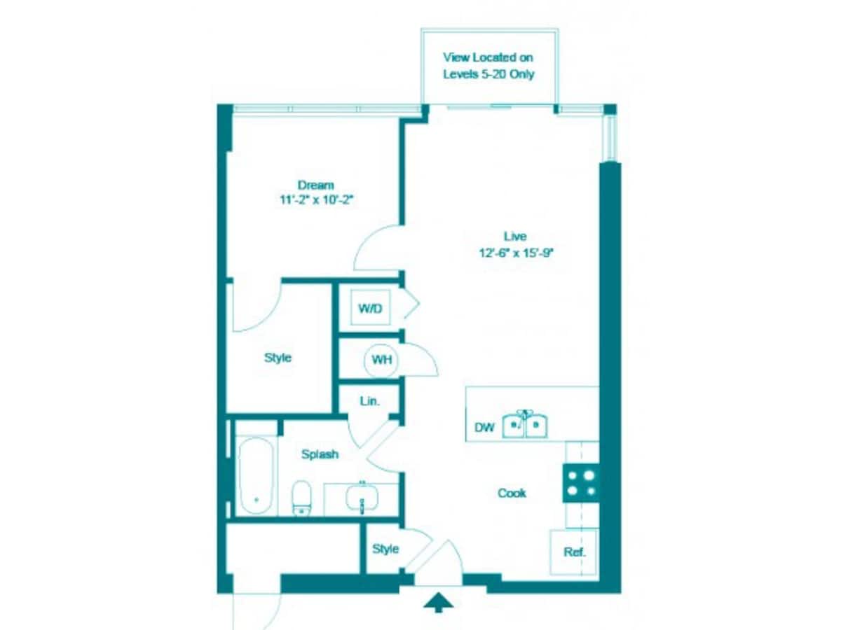 Floorplan diagram for One Bedroom One Bath (685 SF), showing 1 bedroom