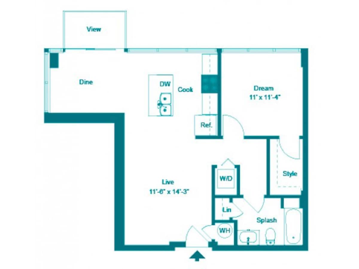 Floorplan diagram for One Bedroom One Bath (751 SF), showing 1 bedroom