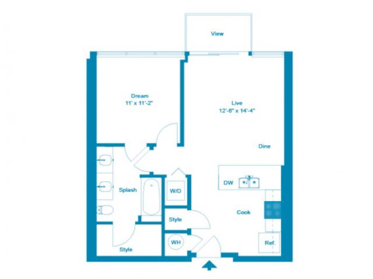 Floorplan diagram for One Bedroom One Bath (662 SF), showing 1 bedroom
