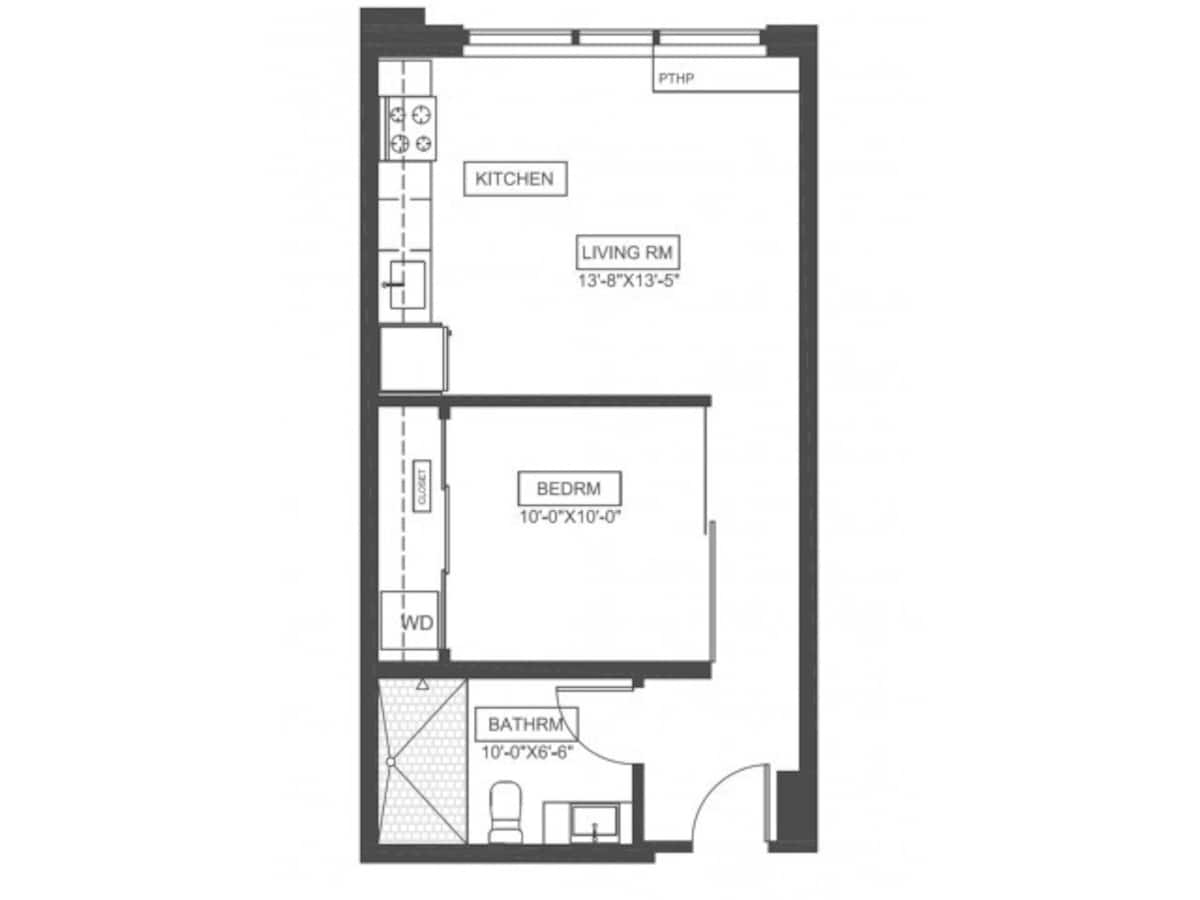 Floorplan diagram for A1D, showing 1 bedroom