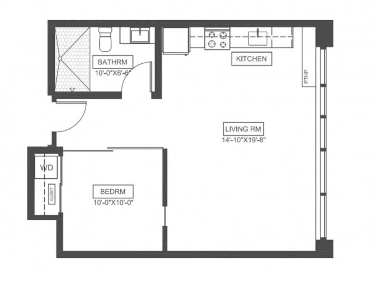 Floorplan diagram for A2A, showing 1 bedroom