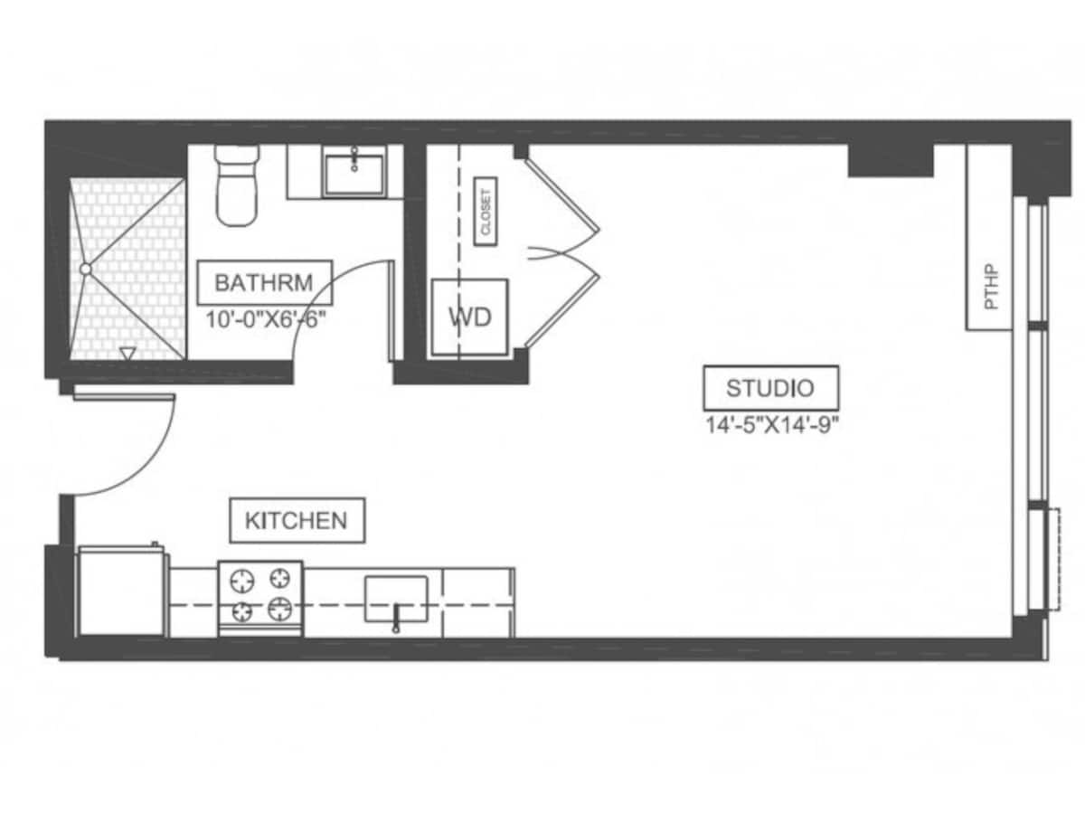 Floorplan diagram for E2B, showing Studio