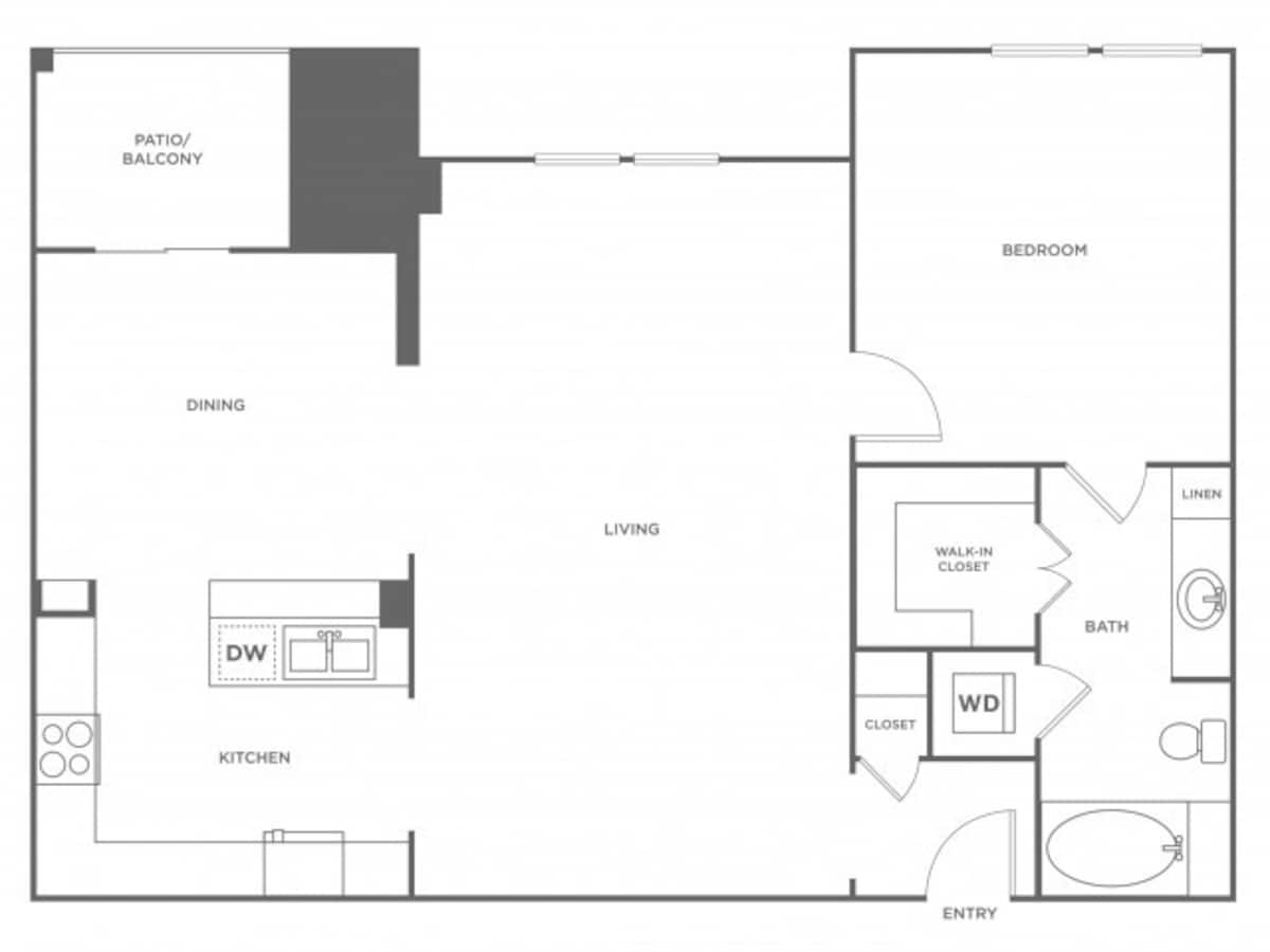 Floorplan diagram for Evans, showing 1 bedroom