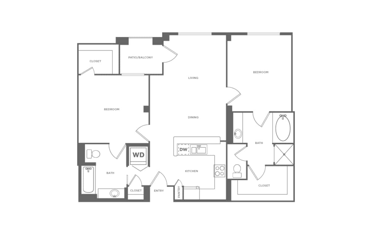 Floorplan diagram for B1, showing 2 bedroom