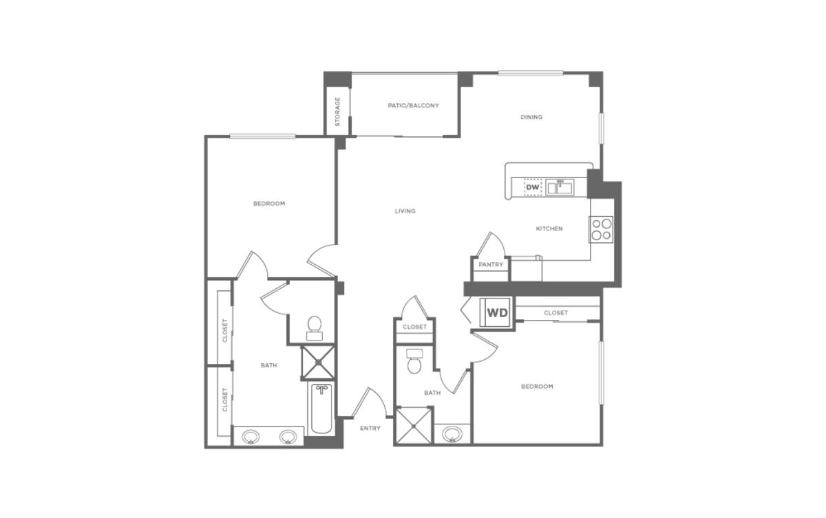 Floorplan diagram for B2, showing 2 bedroom