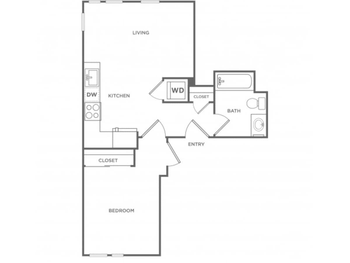 Floorplan diagram for 1e, showing 1 bedroom