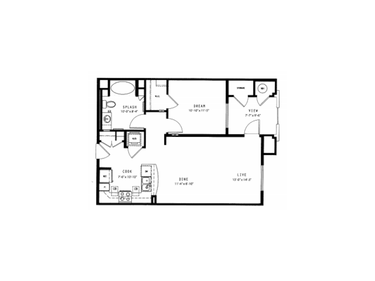 Floorplan diagram for The View, showing 1 bedroom