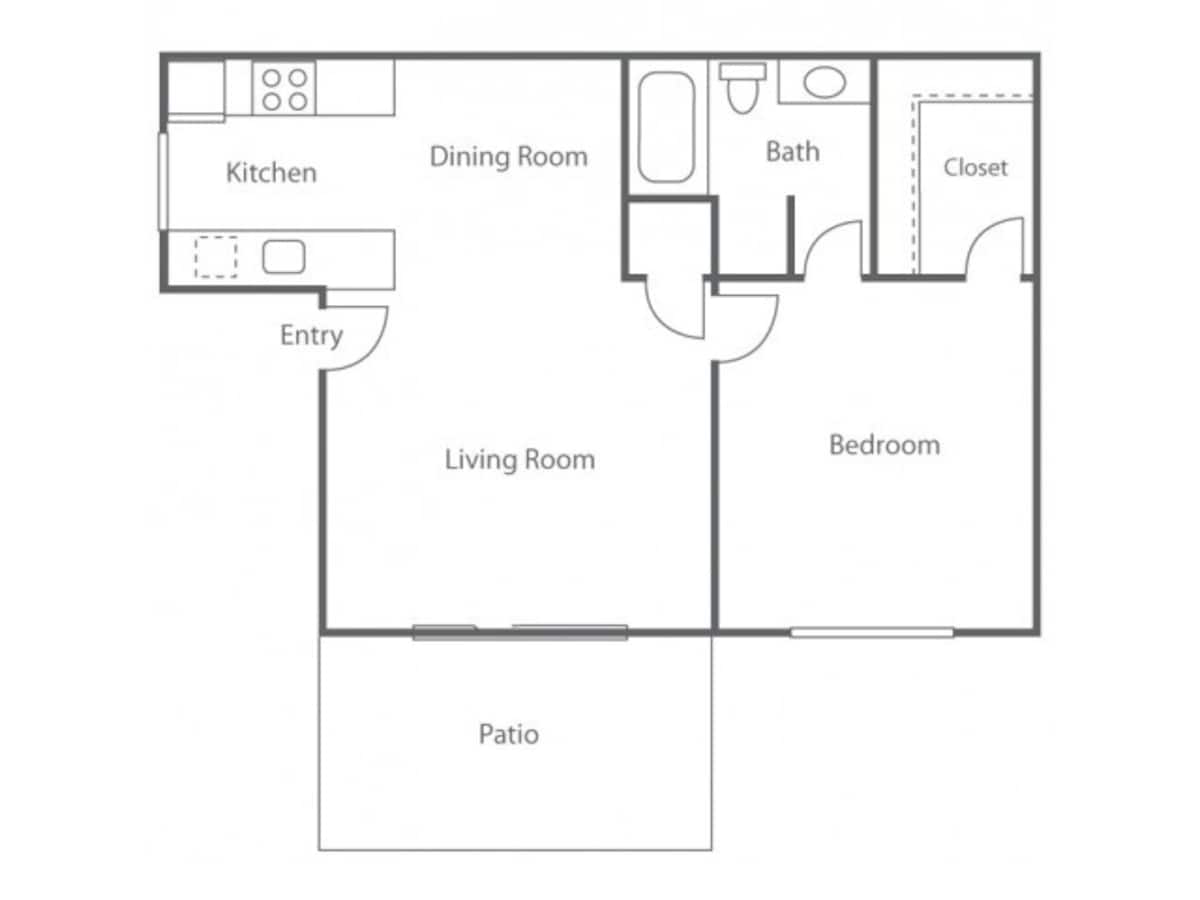 Floorplan diagram for 1 BD/1BA, showing 1 bedroom