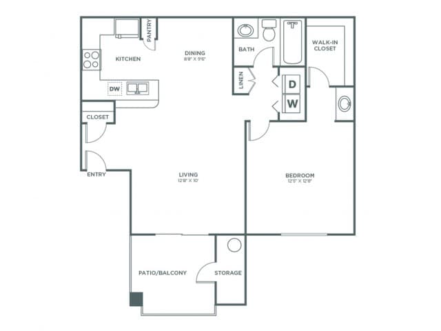 Floorplan diagram for 1 Bedroom 1 Bath - Classic, showing 1 bedroom
