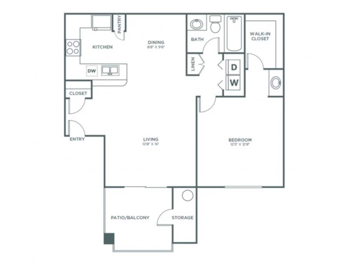 Floorplan diagram for 1 Bedroom 1 Bath - Classic, showing 1 bedroom