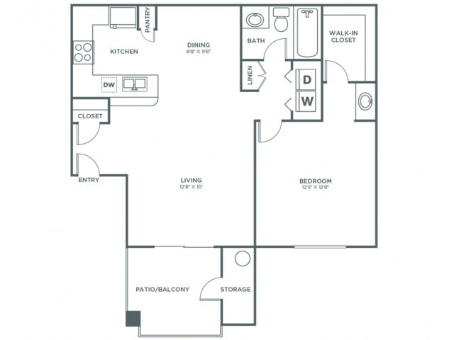 Floorplan diagram for 1 Bedroom 1 Bath - Sophisticated, showing 1 bedroom