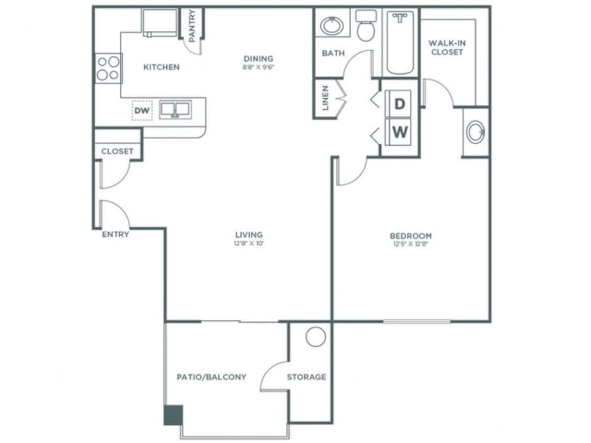 Floorplan diagram for 1 Bedroom 1 Bath - Sophisticated, showing 1 bedroom