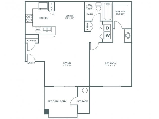 Floorplan diagram for 1 Bedroom 1 Bath ADA - Sophisticated, showing 1 bedroom