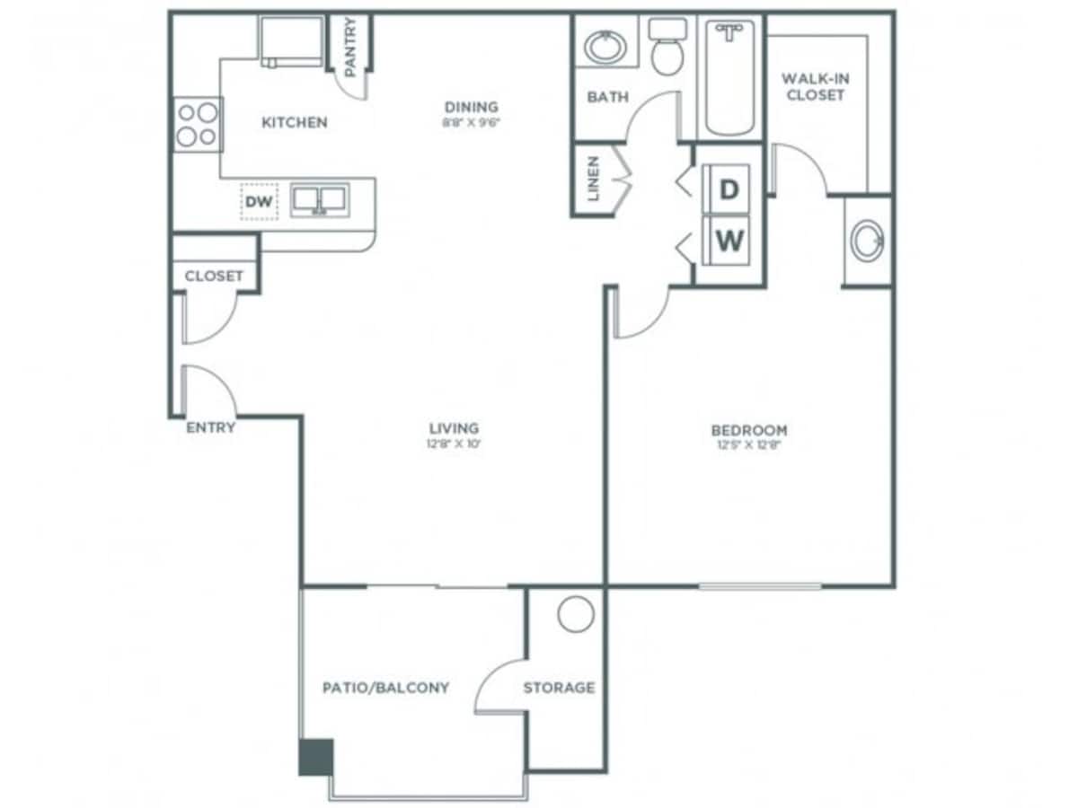 Floorplan diagram for 1 Bedroom 1 Bath ADA - Sophisticated, showing 1 bedroom