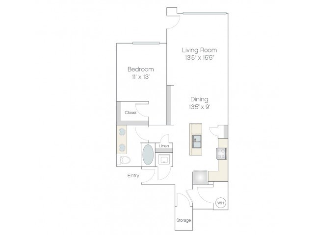 Floorplan diagram for AT1, showing 1 bedroom